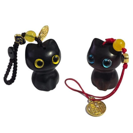 키링 행운 평화 고양이 단목 펜던트