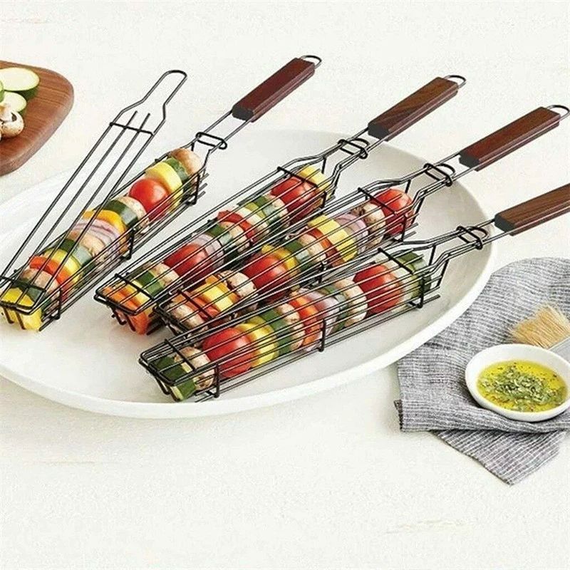 바베큐 스테인레스 그릴 도구 세트 야외 요리 캠핑용 집게 BBQ 바비큐 케이지 1개 - 상세 이미지 2