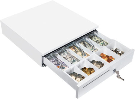 먼빈 화이트 캐시 서랍 16인치 대형 현금 보관함(POS) 시스템 5장 지폐 /5 코인 탈착식 트레이 RJ11/RJ12 인터페이스 2 키 잠금 장치 스퀘어 비즈니스에 Black