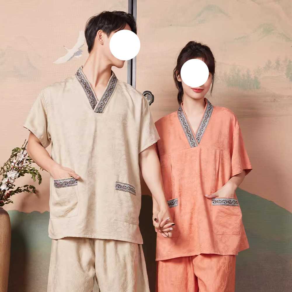 홈사우나 찜질복 땀순환 편안한 실내 휴식복 마사지 핑크 여성 반팔(XL-4XL) - 상세 이미지 5