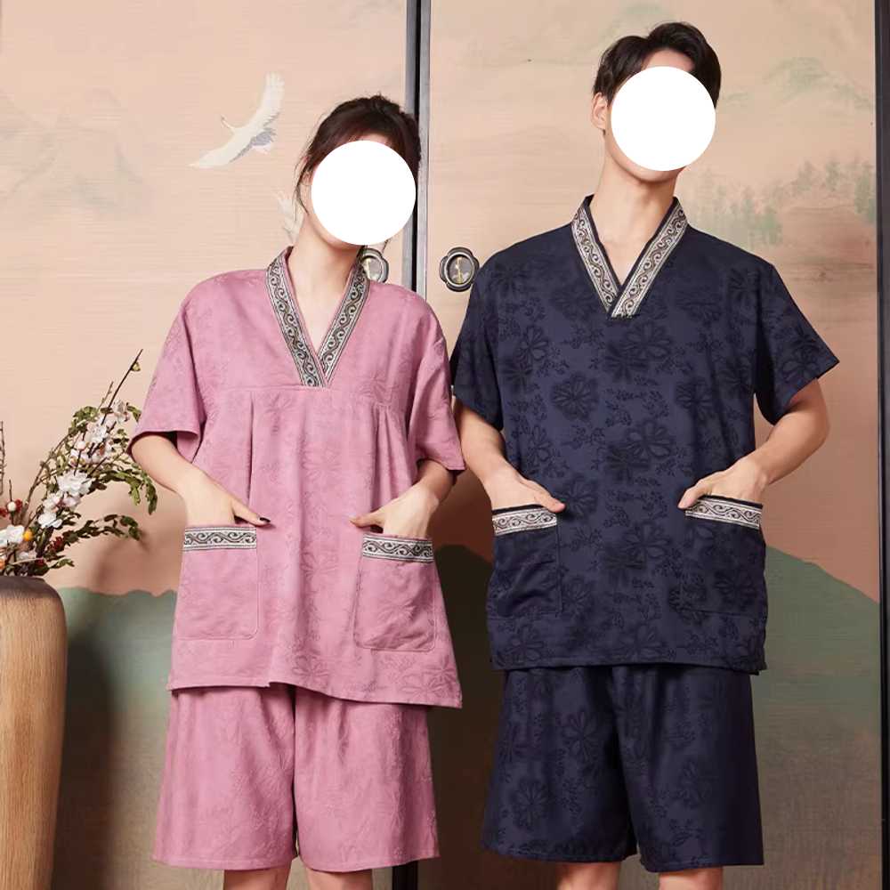 홈사우나 찜질복 땀순환 편안한 실내 휴식복 마사지 핑크 여성 반팔(XL-4XL) - 상품 이미지