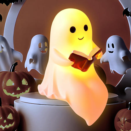 Yiwu Yunshoujiang Crafts Co.  Ltd. 귀여운 고스트 독서 책 램프 책과 함께하는 할로윈 나이트 라이트 가정용 장식 침실용 레진 피규어 /스터디 룸 /거실 6인치