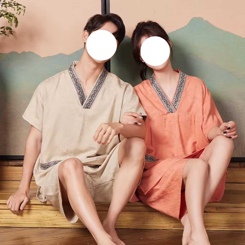 홈사우나 찜질복 땀순환 편안한 실내 휴식복 마사지 핑크 여성 반팔(XL-4XL) - 상세 이미지 4