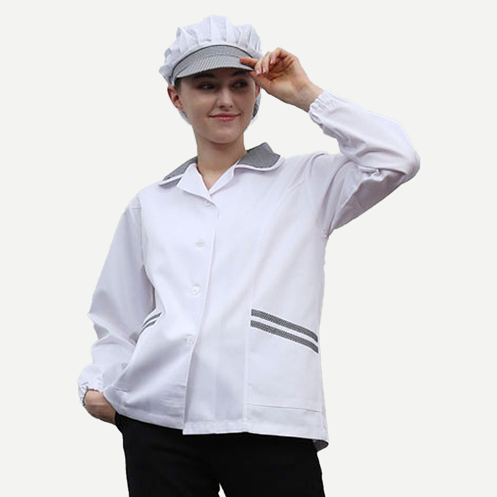 검정체크카라 긴팔위생복 식품회사 급식실위생복 위생가운 - 상세 이미지 2