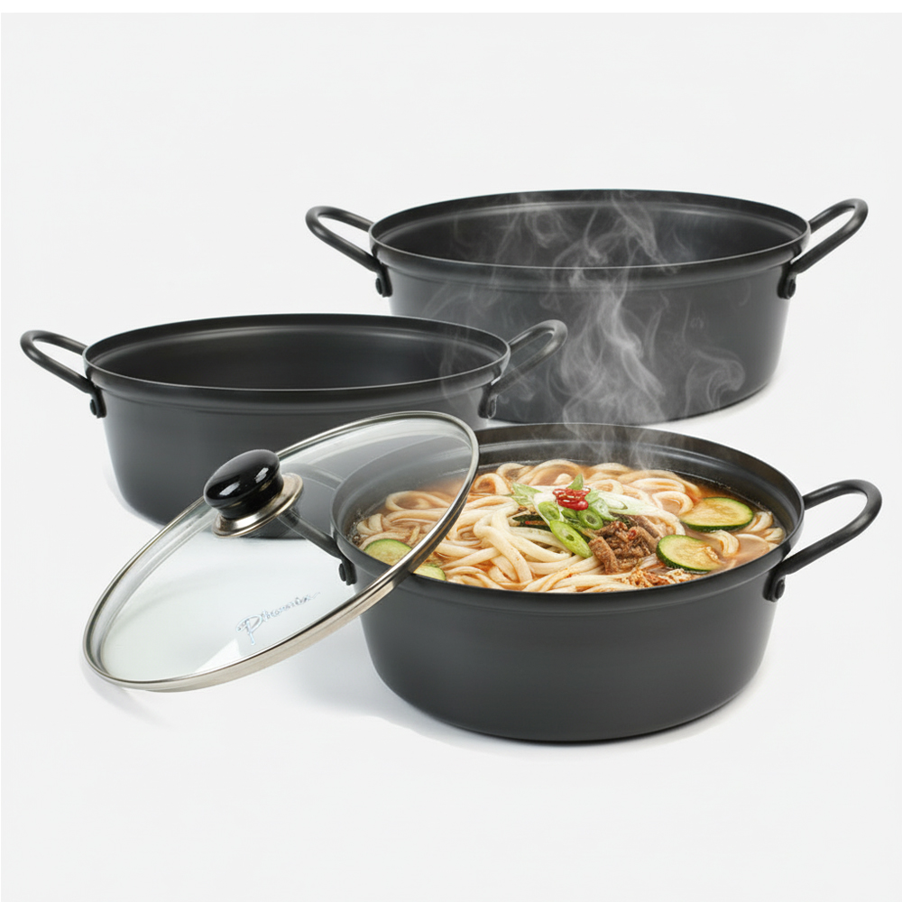 업소용 경질 알루미늄 찌개 칼국수 전골 냄비 유리뚜껑포함 - 상품 이미지