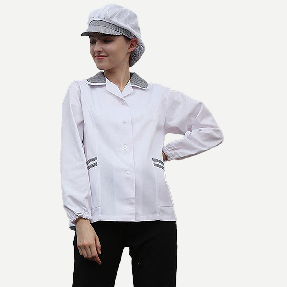 검정체크카라 긴팔위생복 식품회사 급식실위생복 위생가운 - 상품 이미지