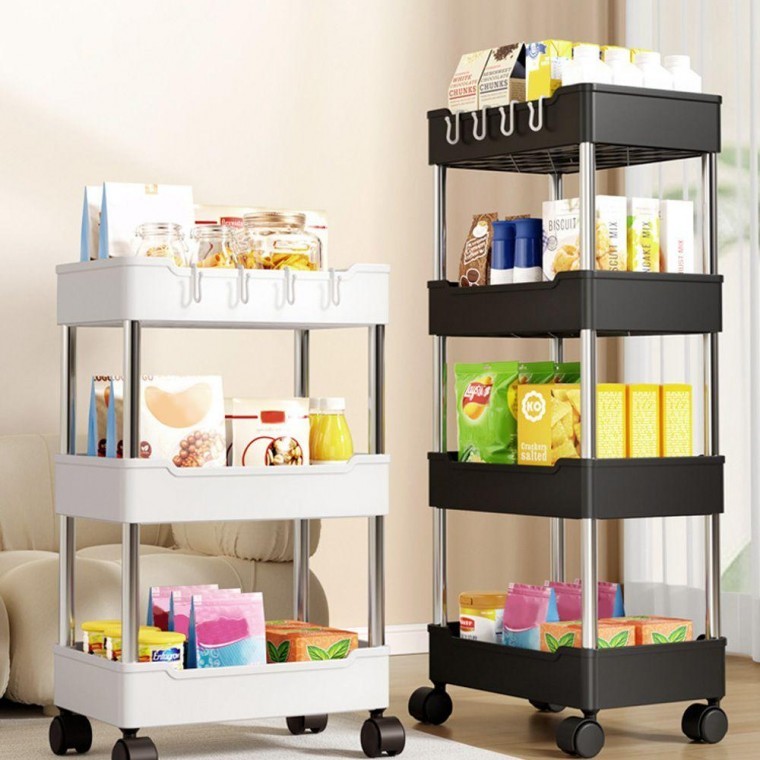 이동식 틈새선반 바퀴달린 슬림 트레이 세탁실 트롤리 간식 바퀴달린선반 플라스틱 팬트리 웨건 수납