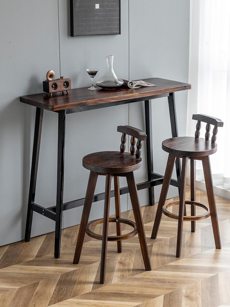 예쁜 원목 바테이블 홈바 세트 거실 베란다 테이블 1 의자 2 세트 D 원목 - 상품 이미지