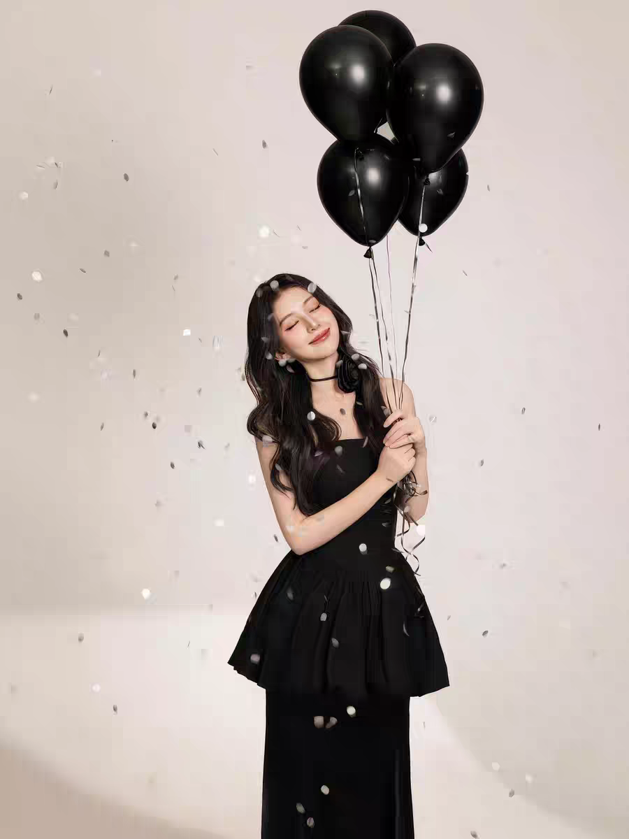 블랙 튜브탑 웨딩 투피스 드레스 화보촬영 스냅 촬영용 플라워 초커 포함 - 상세 이미지 5