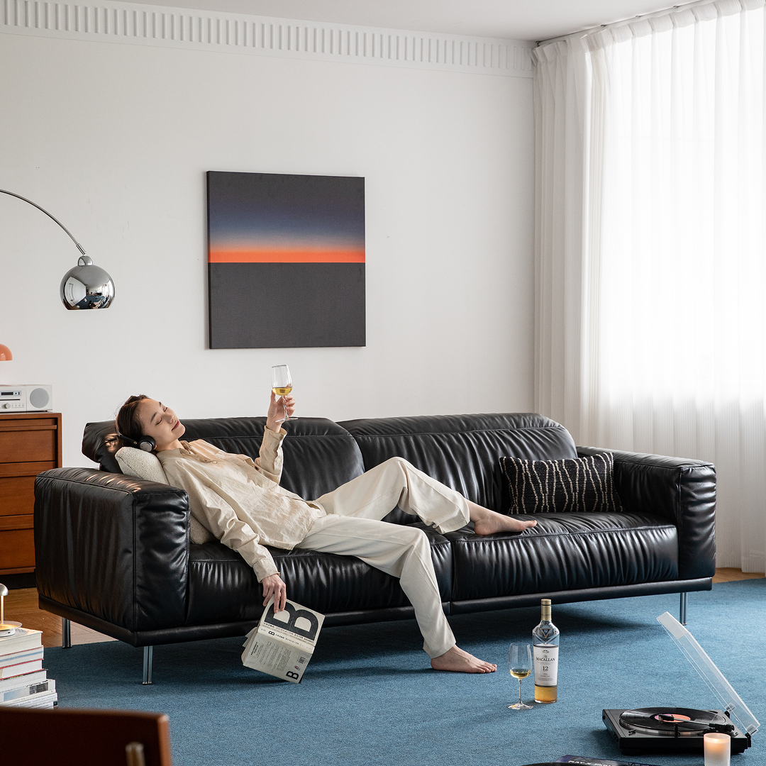 3인 천연 가죽 스윙 소파 블랙 빈티지 소파 통가죽쇼파