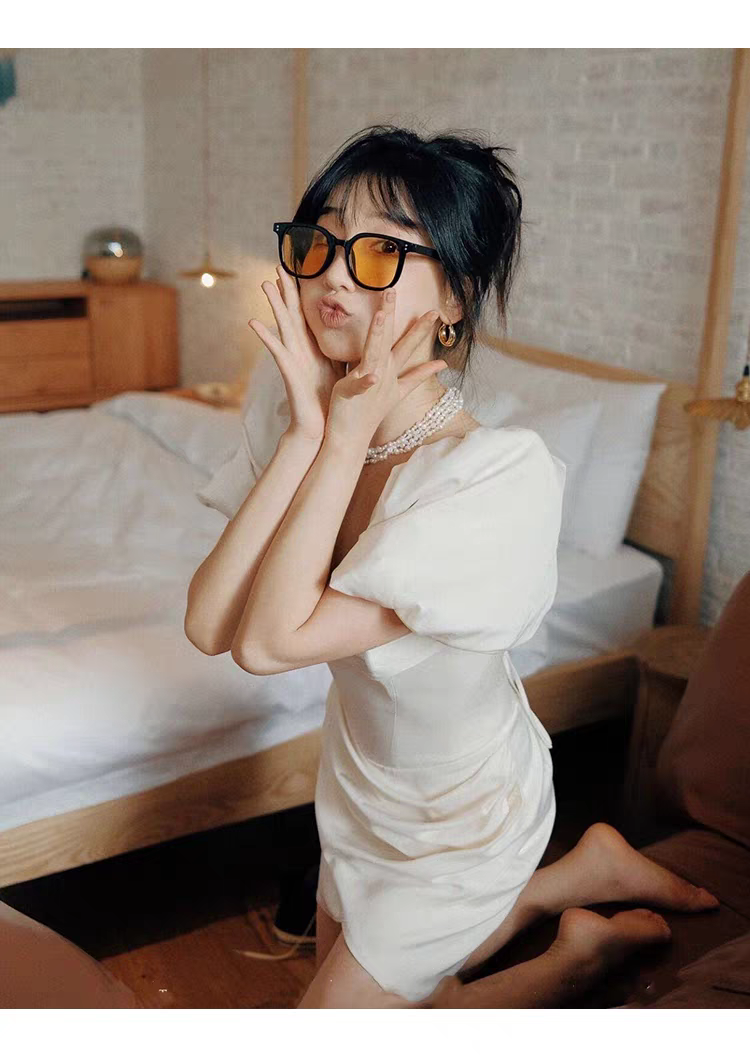 화이트 퍼프소매 미니웨딩드레스 셀프웨딩 스냅촬영 원피스 - 상세 이미지 2