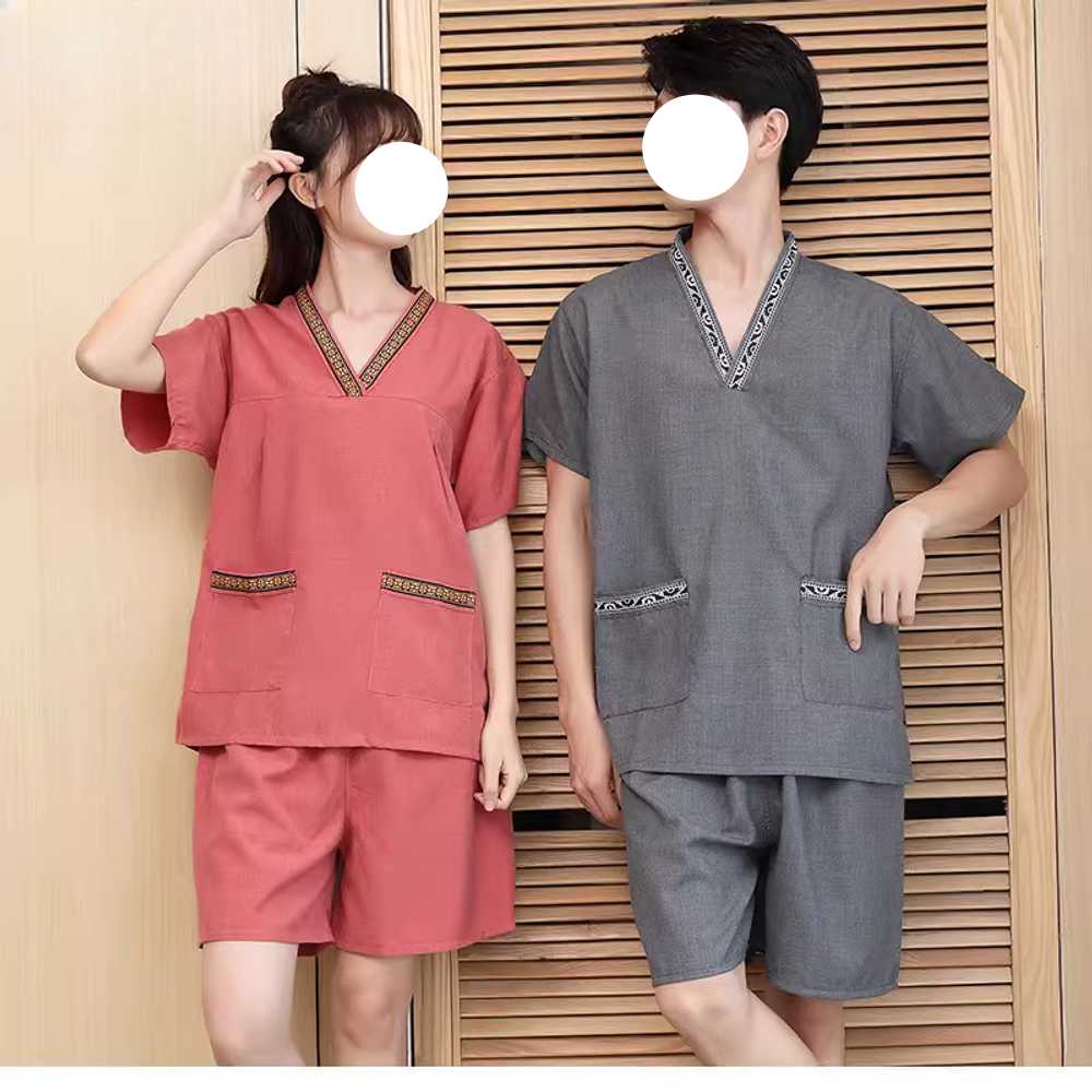 찜질복 사우나용 편안한 홈웨어 땀배출 휴식복 찜질방 레드 자수 여성(XL-4XL) - 상세 이미지 2
