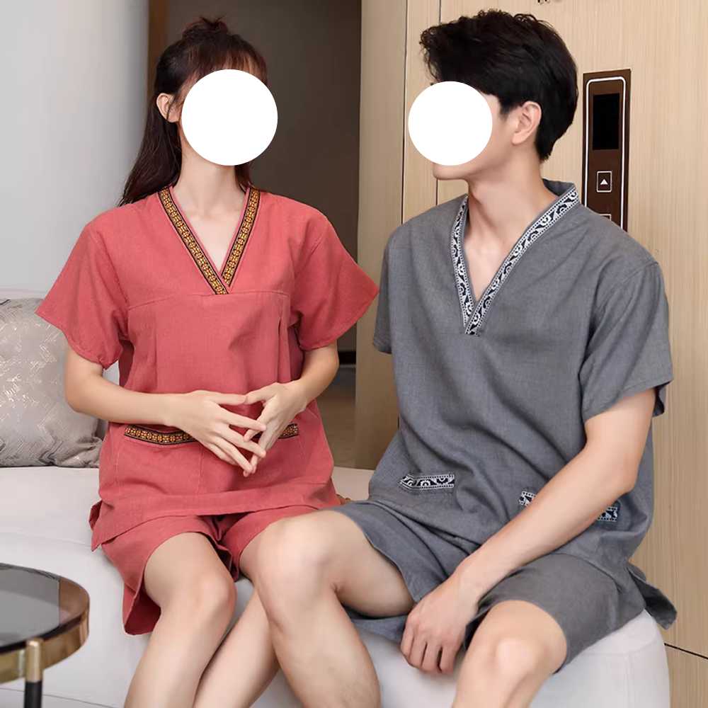 찜질복 사우나용 편안한 홈웨어 땀배출 휴식복 찜질방 레드 자수 여성(XL-4XL) - 상세 이미지 3