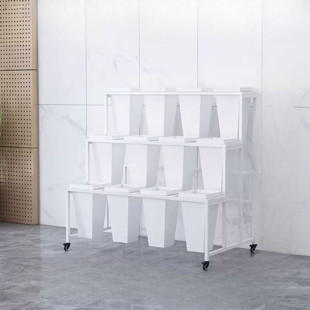계단식 꽃다발 진열대 플라워샵 전시 디스플레이 3단x4개 화이트(12개 화이트 통) - 상품 이미지
