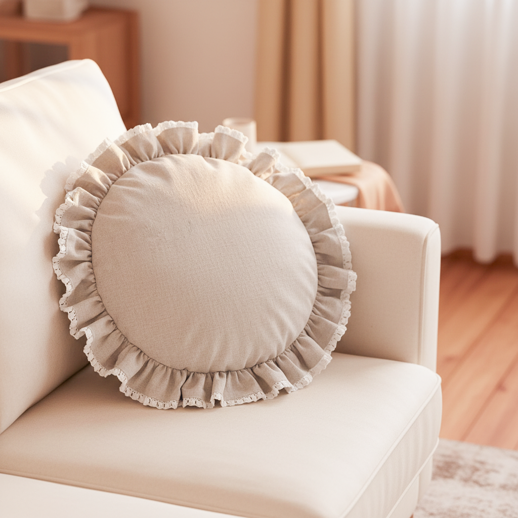 레이스 프릴 원형 쿠션 커버 거실쿠션 커버 50cm 천아트반제품