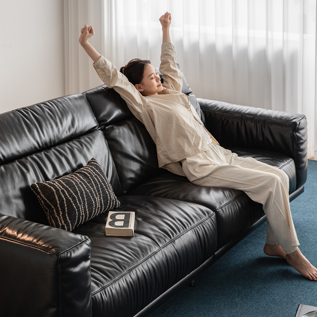 3인 천연 가죽 스윙 소파 블랙 빈티지 소파 통가죽쇼파