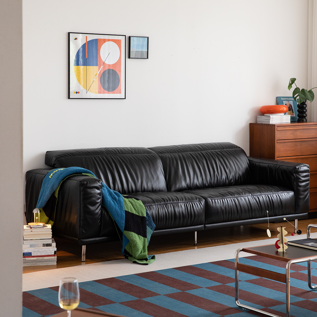 3인 천연 가죽 스윙 소파 블랙 빈티지 소파 통가죽쇼파