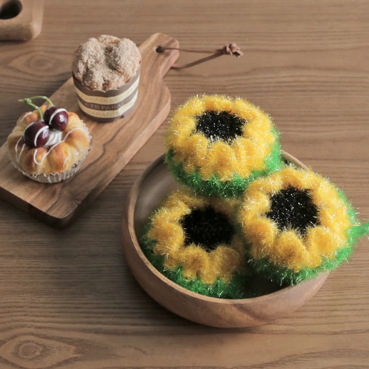 비나리 해바라기 아크릴 수세미 5P set - 상품 이미지