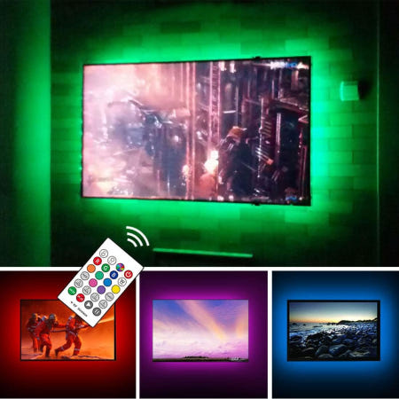 TV LED 백라이트 USB 스트립 조명 60 65인치 모니터 소니 LG 삼성 HDTV 게임룸 홈 영화관 장식 색상 변경 RF 리모컨 4면 For 24-60 inch TV