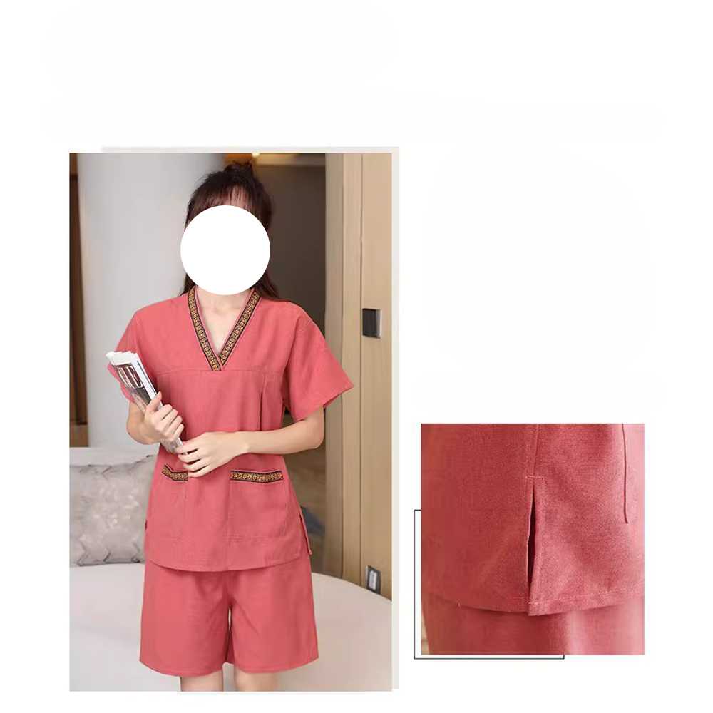 찜질복 사우나용 편안한 홈웨어 땀배출 휴식복 찜질방 레드 자수 여성(XL-4XL) - 상세 이미지 4