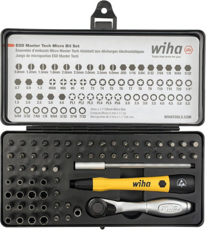 Wiha 75965 65피스 시스템 4 ESD 안전 마스터 테크니션 래칫 및 마이크로비트 세트 Ratchet and MicroBits