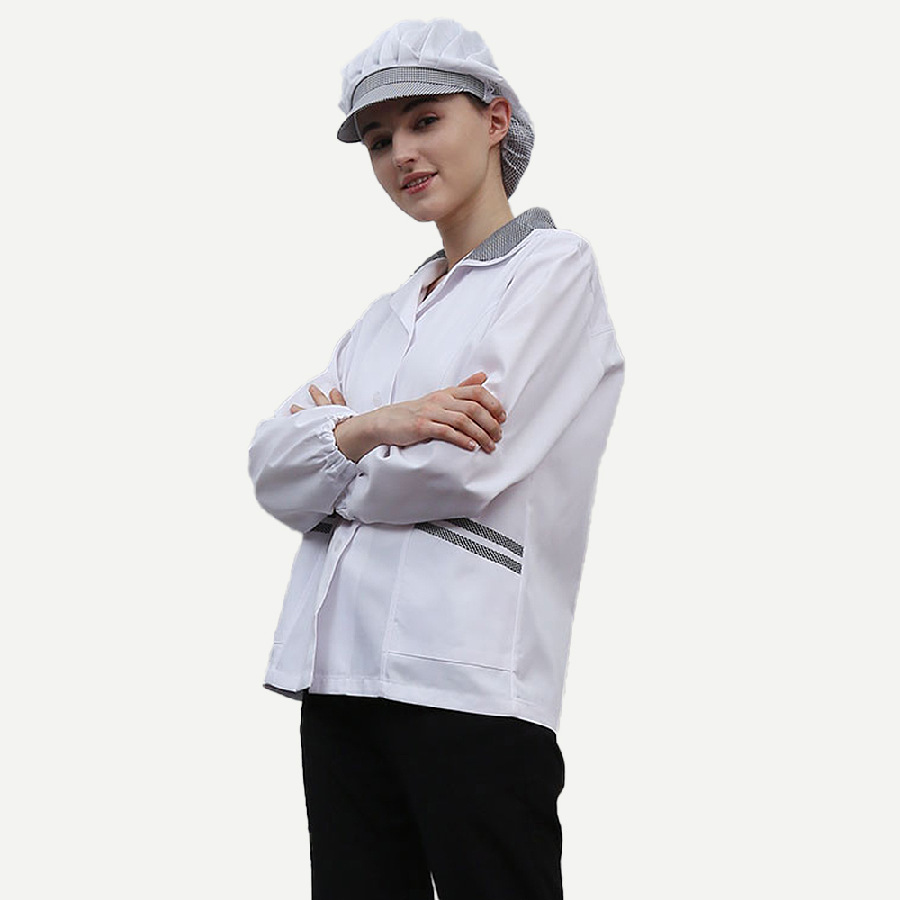 검정체크카라 긴팔위생복 식품회사 급식실위생복 위생가운 - 상세 이미지 3