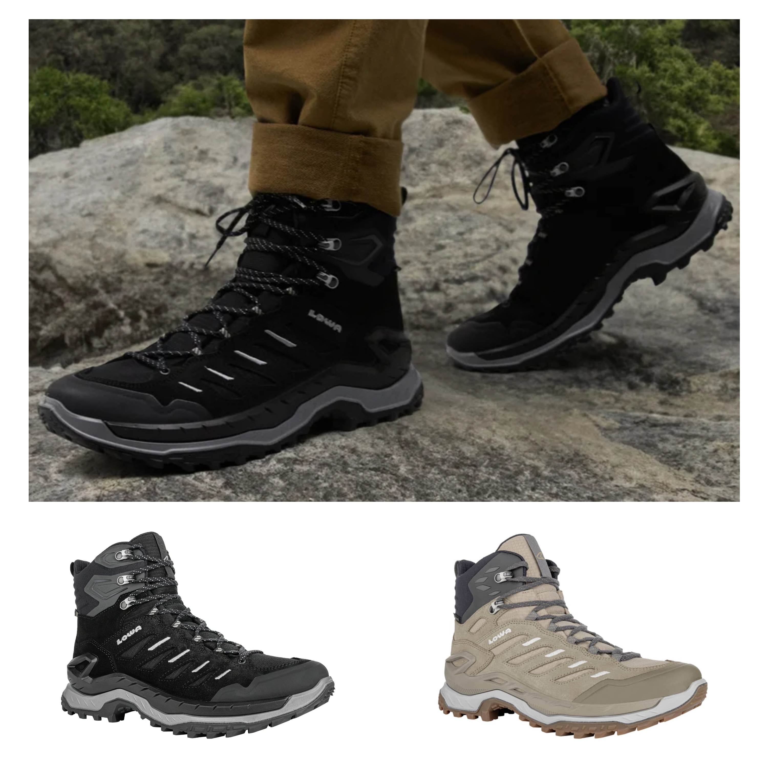 로바 인노보 GTX 미드 남성 등산화 방수 가죽 트래킹화 순례자길 블랙, UK 7(260mm) - 상품 이미지