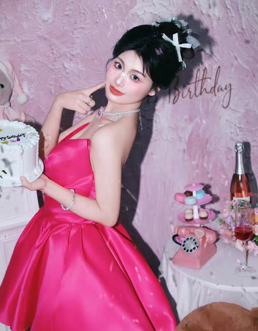 파티드레스 비비드핑크 미니 플레어 스위트하트 네크라인 생일파티 화보촬영 브라이덜샤워 드레스 - 상세 이미지 3