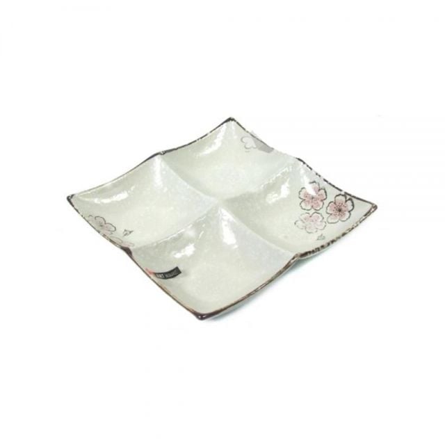 플라워 4칸 나눔접시 20cm 주방접시 그릇 반찬접시 - 상품 이미지