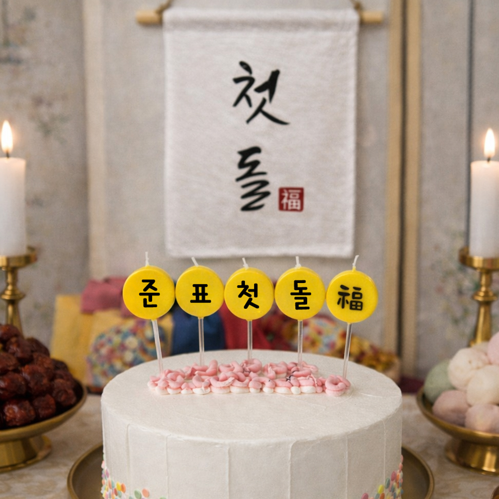 첫돌 가랜드 + 커스텀 글자초 생일초 5P 세트 셀프돌상 소품 셀프첫돌상차림 - 상세 이미지 5