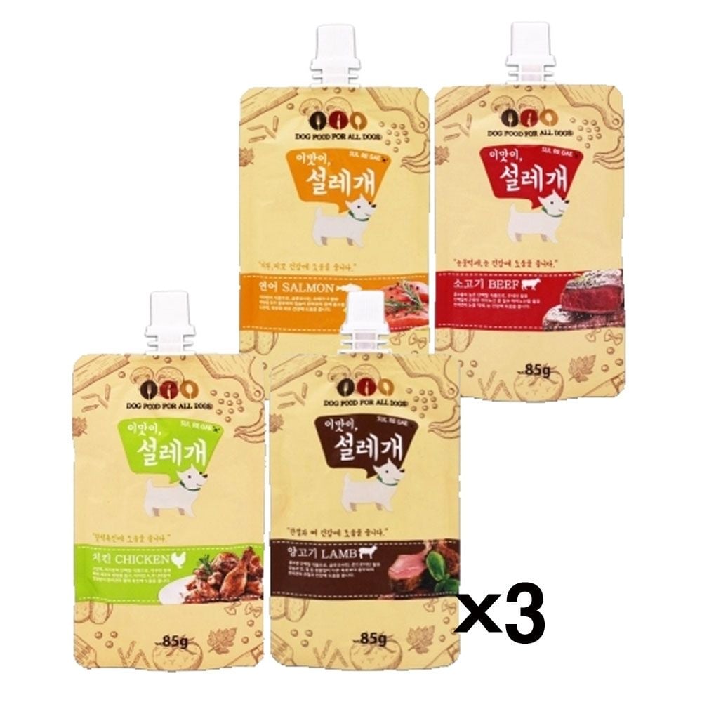 설레개 85g X3개 강아지츄르 짜먹는 영양간식 파우치 연어 - 상품 이미지