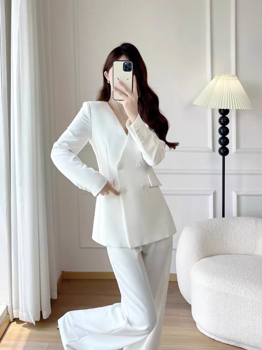 화이트 웨딩수트 투피 셀프웨딩 화보용 여성 정장세트 - 상세 이미지 4