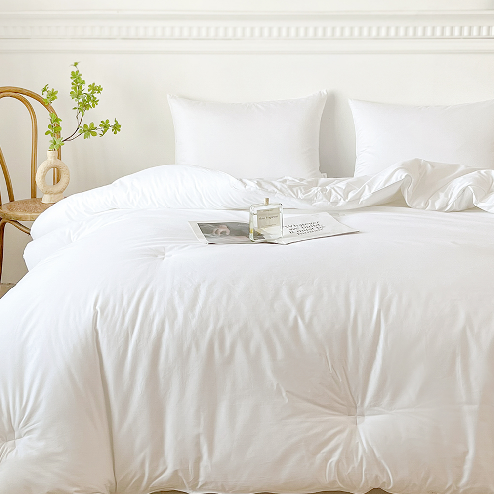 호텔 침구세트 사계절 광폭 60수 순면 패드 베개커버 이불 세트 화이트, 퀸/킹 (Q/K)