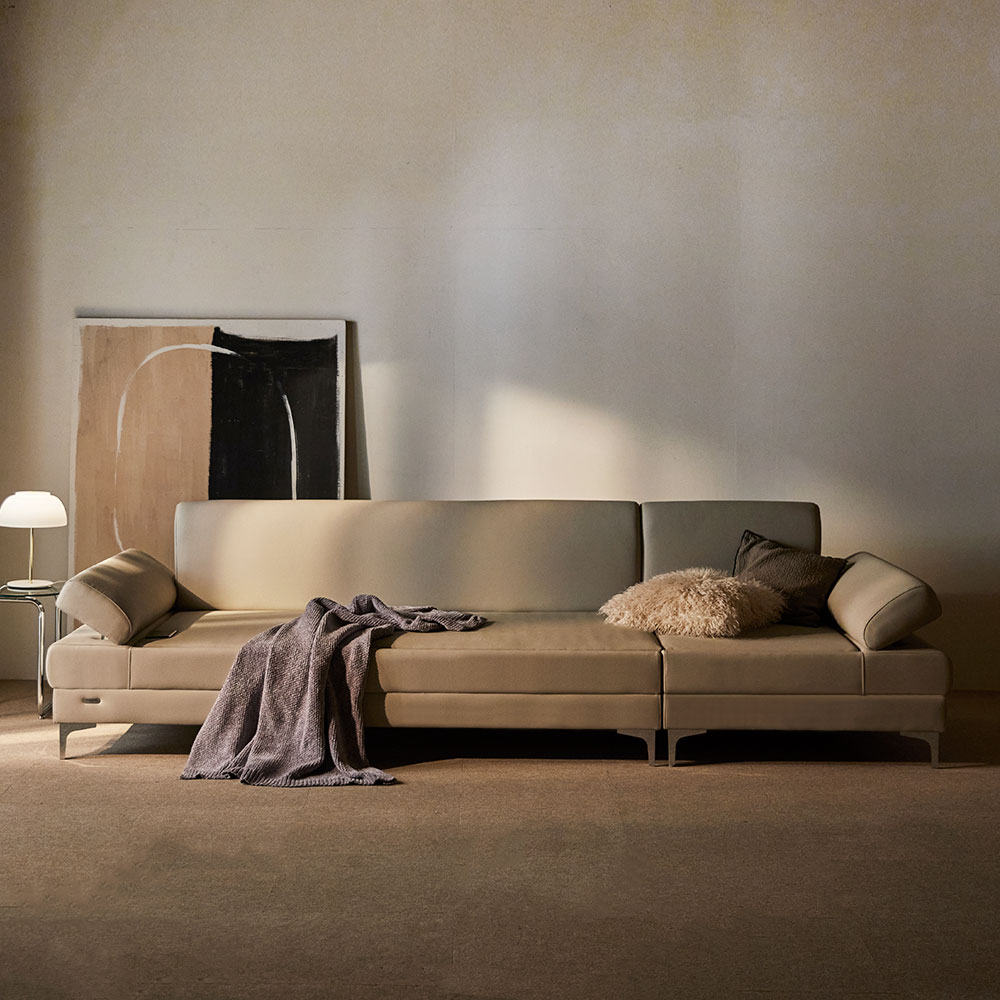 장인가구 비움 황토볼 온열 4인 가죽 카우치 흙소파 +스프링보료