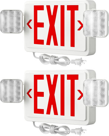 FREELICHT 비상등이 있는 FRELICT 2팩 빨간색 비상구 표지판 4FT 플러그인 코드 비즈니스용 배터리 백업등이 LED 조절식 헤드 표시등 2개 AC 120V 2 pack