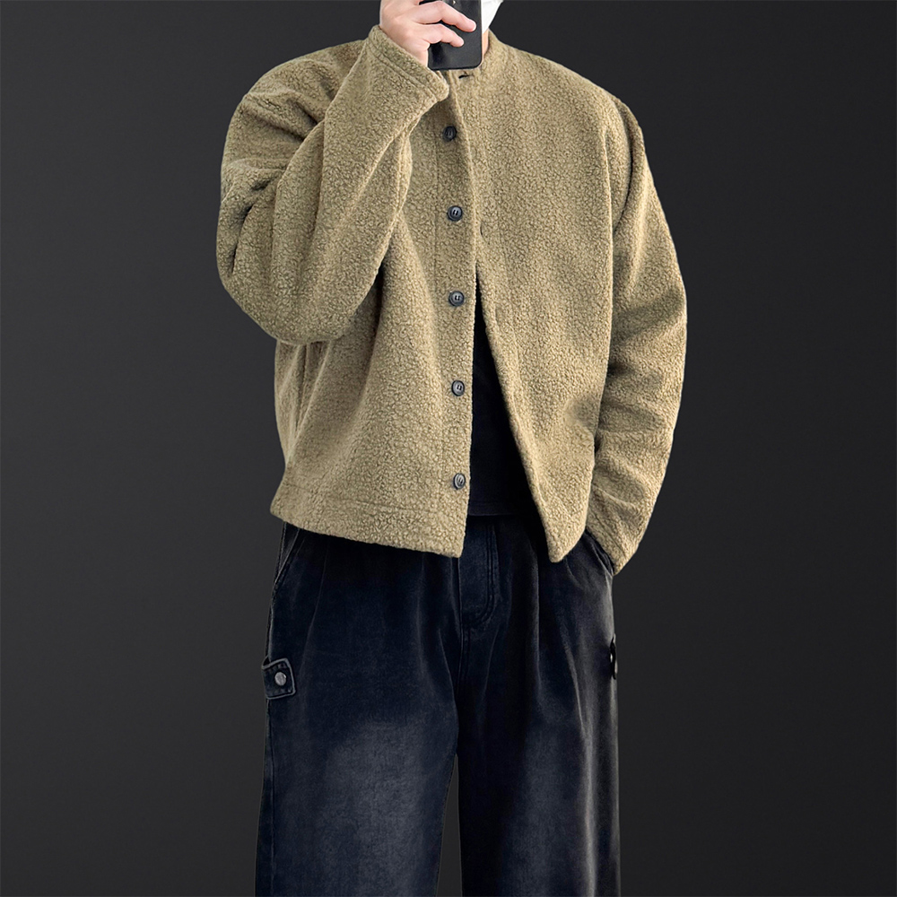 두꺼운가디건 헨리넥가디건 크롭 - 메인 이미지