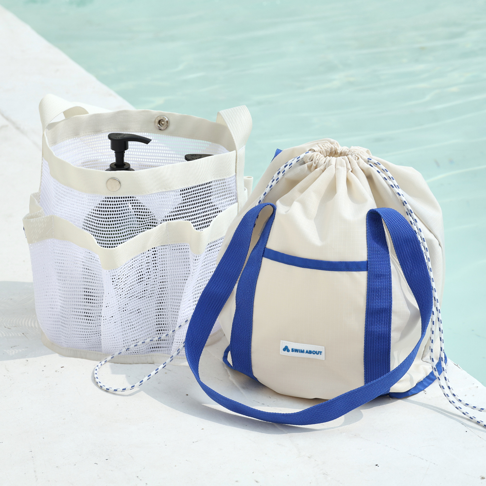 수영가방 스윔 메쉬 비치백 샤워 비치 성인 아동 물놀이 방수 목욕가방 2in1