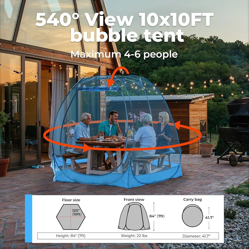 4-8인용 팝업 버블 텐트 - 3 x 3m(10 10피트) 대형 오버사이즈 Weather Proof Pod 방한 캠핑 야외 활동을 위한 겨울 인스턴트 이글루 블루 - 상세 이미지 2