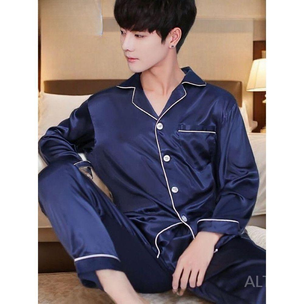 남성실크잠옷 남자 잠옷 가을 실크 얇은 파자마 긴팔 부드러운 - 상세 이미지 3