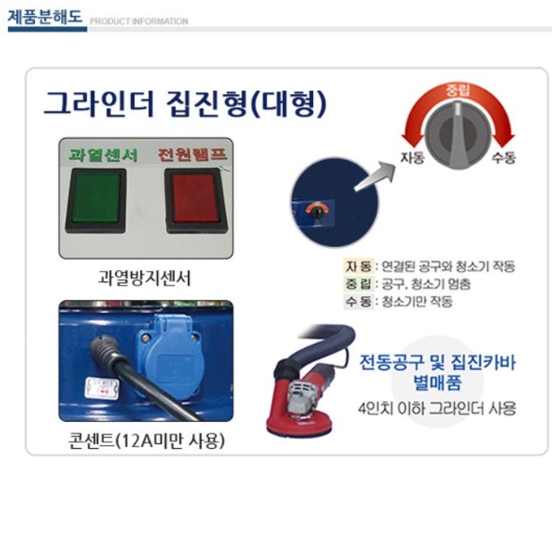 산업용청소기 공장 대형매장 2모터 그라인더 집진형청소기 50L - 상세 이미지 5
