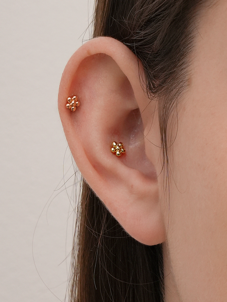 [0.8mm]14K 인터널 러블리 통통 꽃볼 라블렛 피어싱 귀걸이 이미지 6