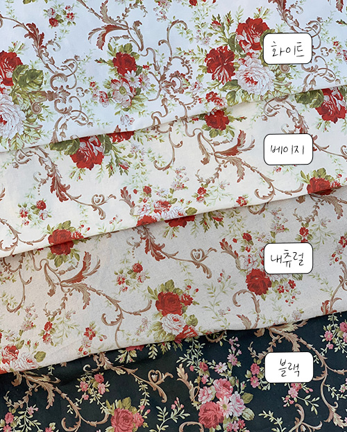 오브제 장미 플라워 15수 린넨원단 면혼방 빈티지 꽃무늬 커튼 앞치마 테이블보 천 - 상세 이미지 2