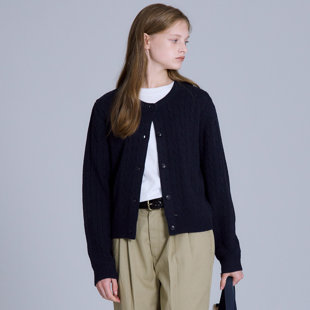 베이직하우스 여성 케이블 크롭 가디건