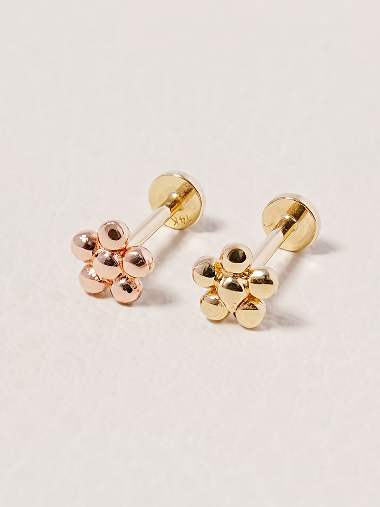 [0.8mm]14K 인터널 러블리 통통 꽃볼 라블렛 피어싱 귀걸이 - 상세 이미지 2