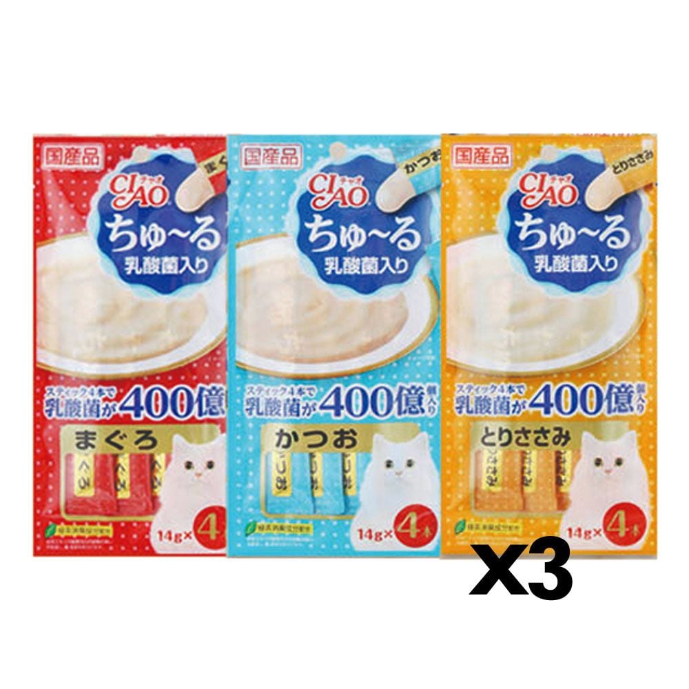 이나바 챠오 츄루 유산균(14gx4개) X3 고양이 파우치 참치 - 메인 이미지