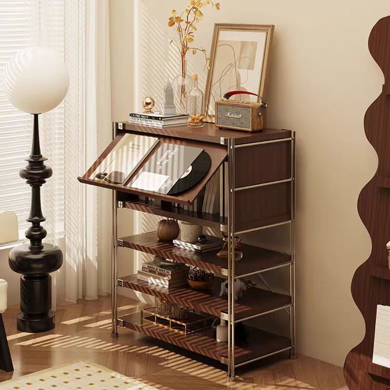 빈티지 우드 수납 선반 엔틱 소품 진열대 플립도어 110x60x41 호두색 조립식