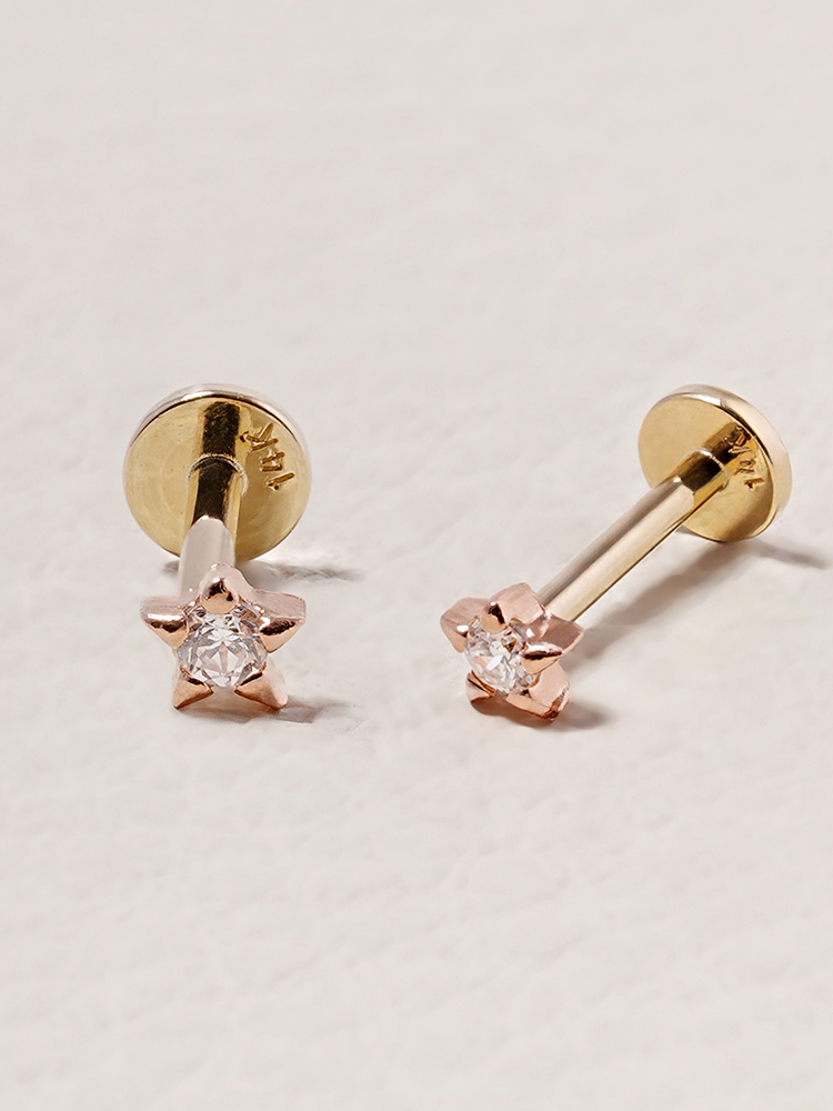 [0.8mm]14K 인터널 초미니 큐빅 별 라블렛 피어싱 귀걸이 - 상품 이미지