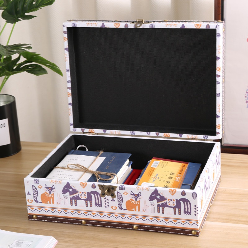 편지보관함 물품보관함 빈티지보관함 영국 국기 패턴 고급 우드 사각형 잠금장치 3단 세트 - 상세 이미지 3