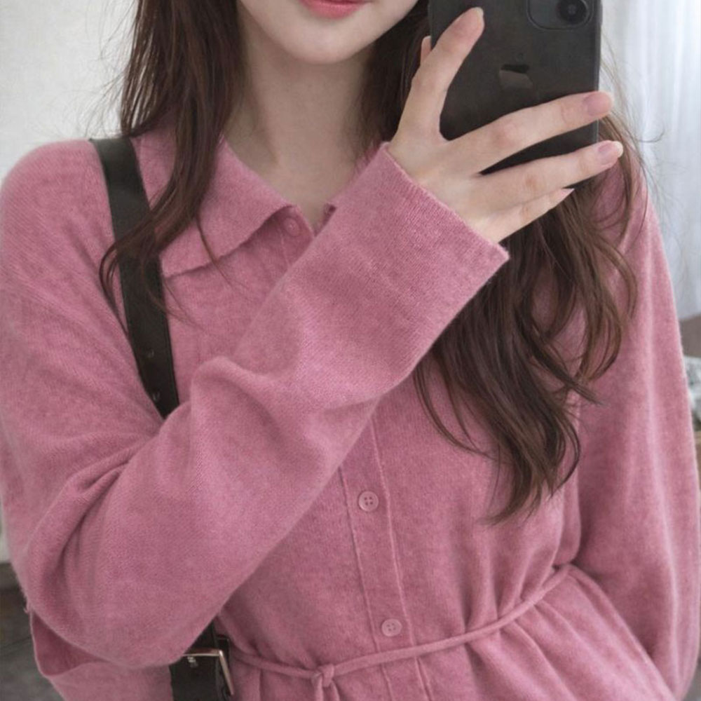 니트원피스 겨울 캐시미어 기모 여성 결혼식하객룩 정장 가을 블랙 핑크 - 상세 이미지 3