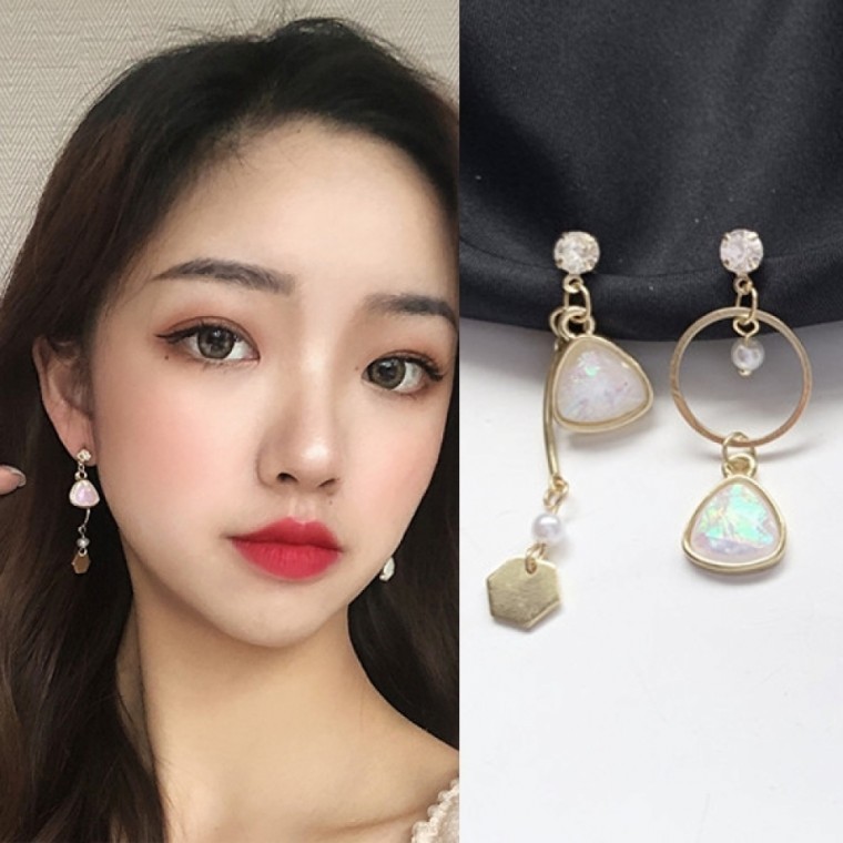언발란스 원석 골드 귀걸이 이어링 은침 실버925 - 상품 이미지